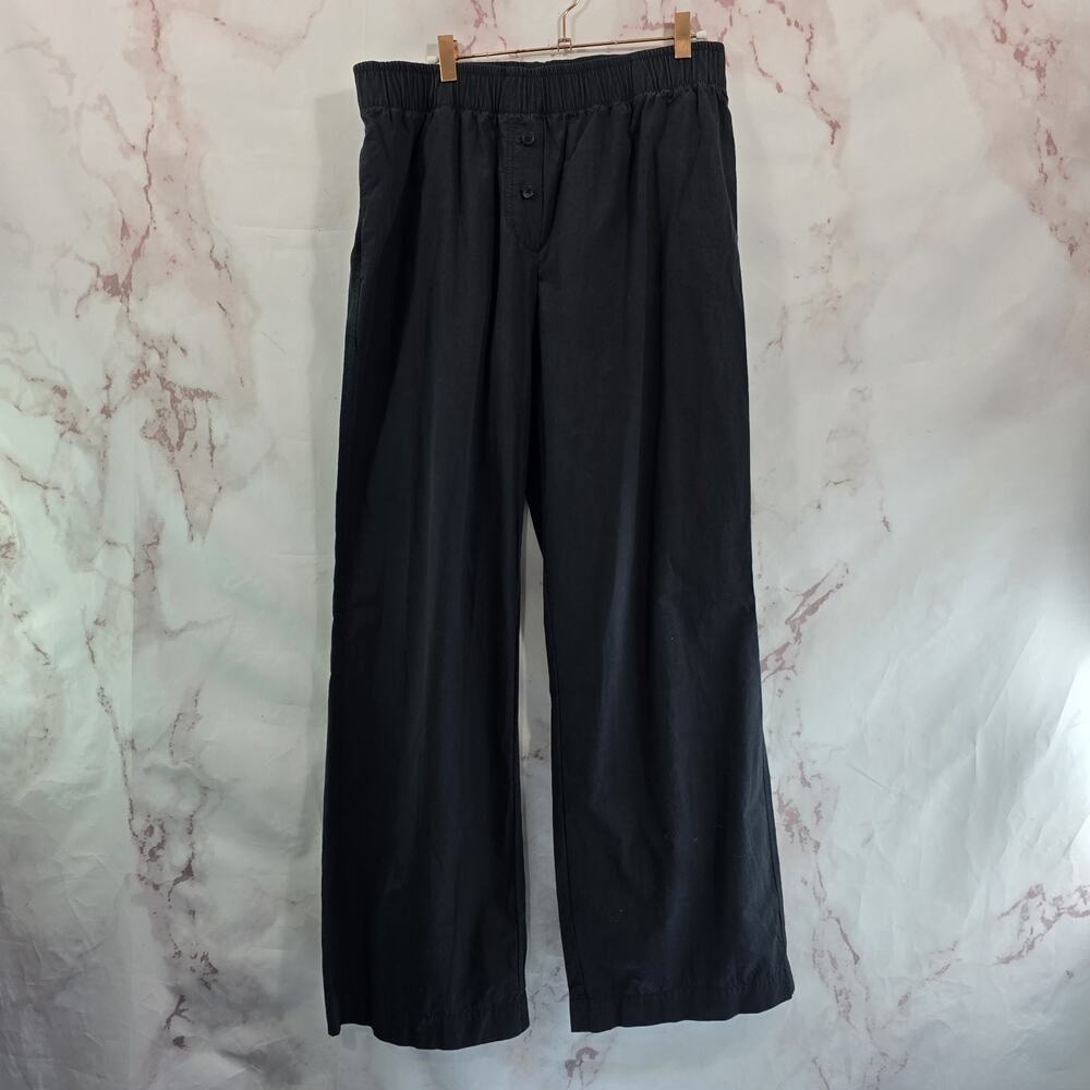 Venroy Pants Womens Large Black High Rise Wide Leg Flare Poplin Button Cotton